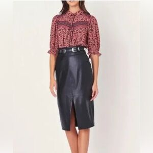ba&sh billie lamb leather midi skirt